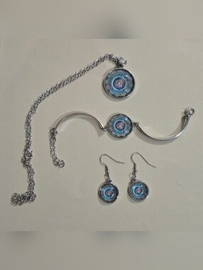 Astrology Blue Mandala Jewelry Set Necklace Pendant Bracelet Earrings
